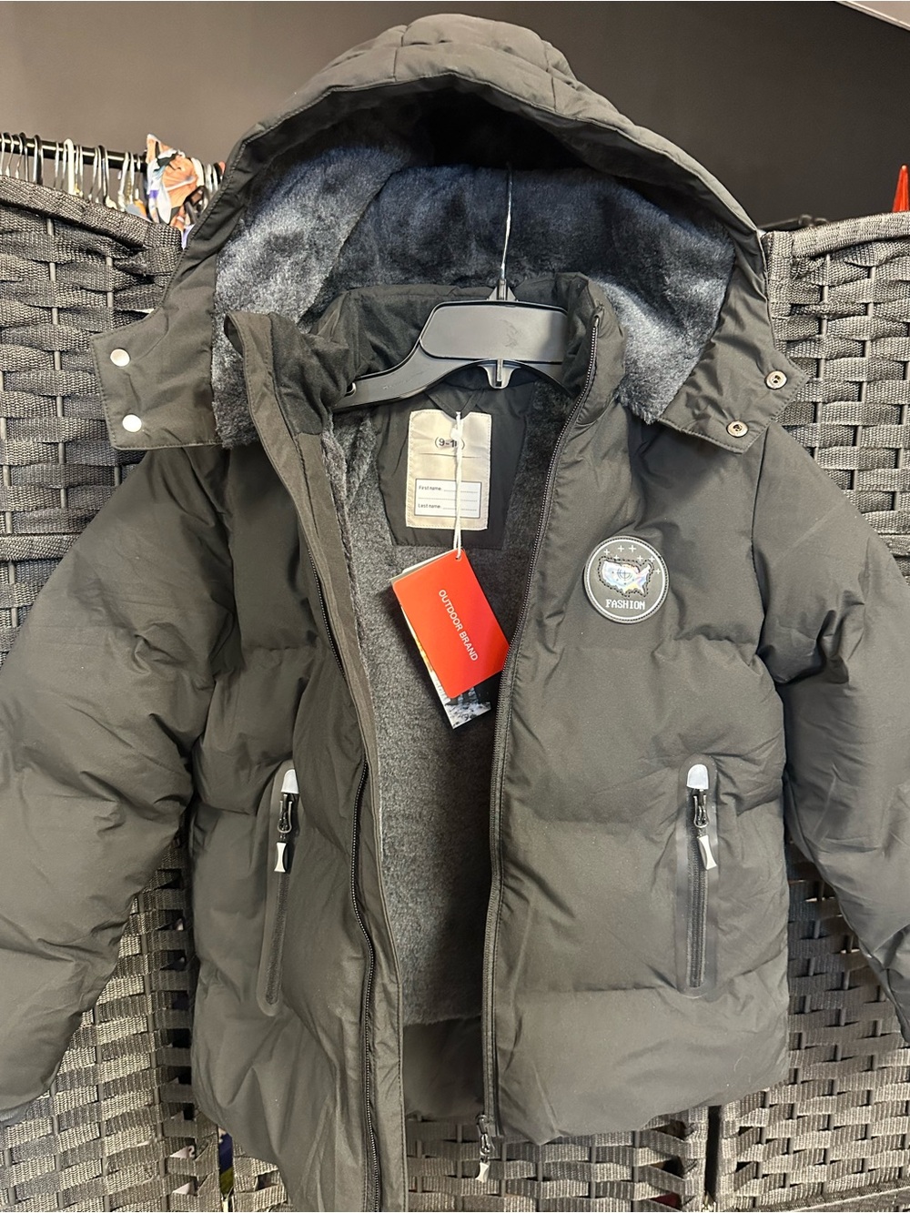 Kids Black Puffer Jacket with Hood - Unbranded